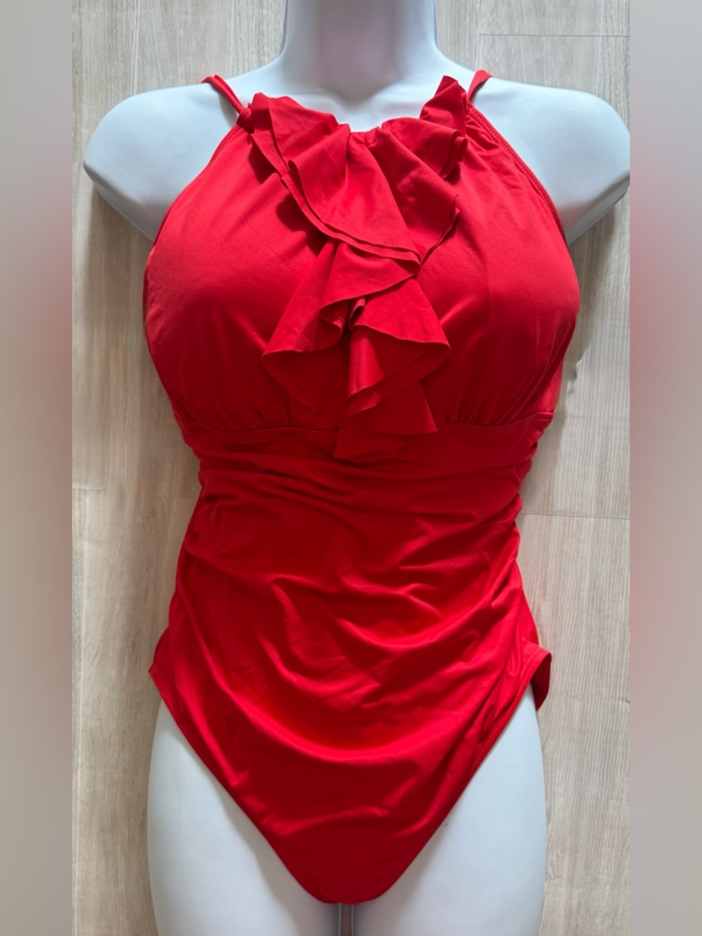DKNY Red Ruffle-Front One-Piece Swimsuit